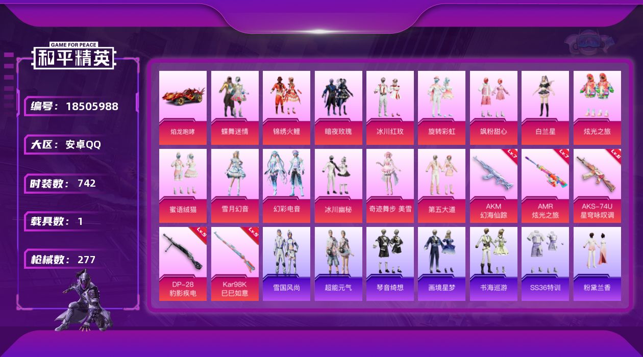 和平精英账号安卓QQ14粉装 5特效枪 1载具 15印记 可二次 可修改实名 
【热门装扮】奇迹舞步-美雪,雪月幻音,幻