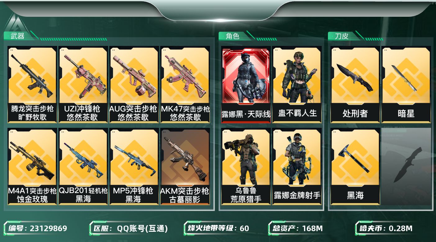三角洲行动账号QQ【SJZEHC1735】EHC40120	3刀皮/1红皮/7金皮/天才少年/1六套/113发aw/多