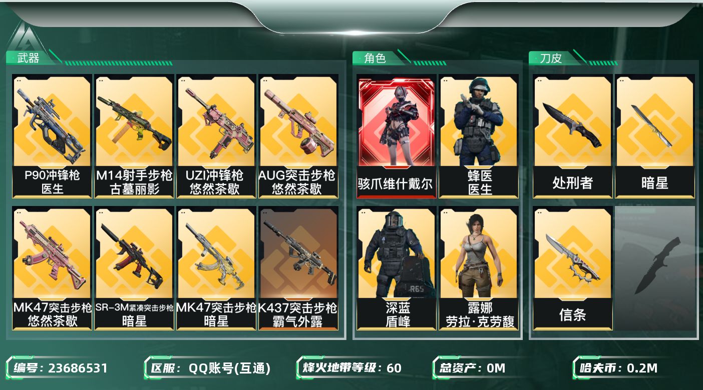 三角洲行动账号QQ总资产:839.3M 9干员外观 3近战传说 28传说枪械 哈夫币:208000K 不可二次 不可修