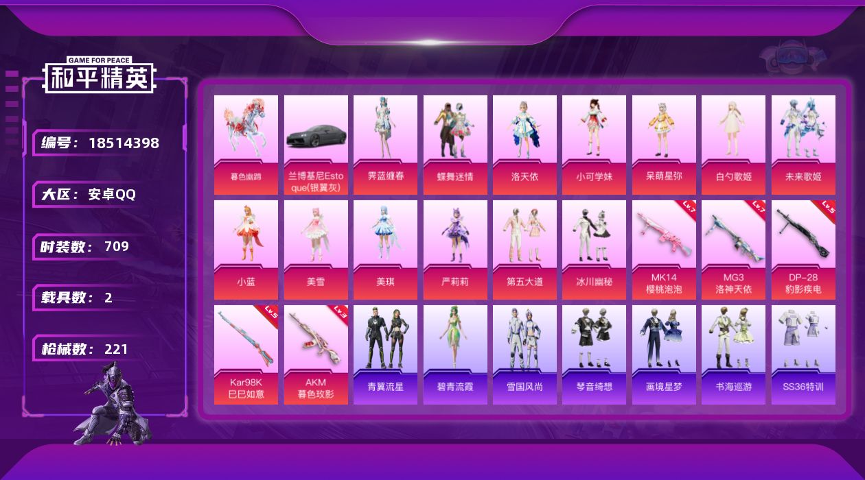 和平精英账号安卓QQ13粉装 5特效枪 2.0载具 13印记 可二次 可修改实名 
【热门装扮】恒星战甲,爱崽白熊,浪漫