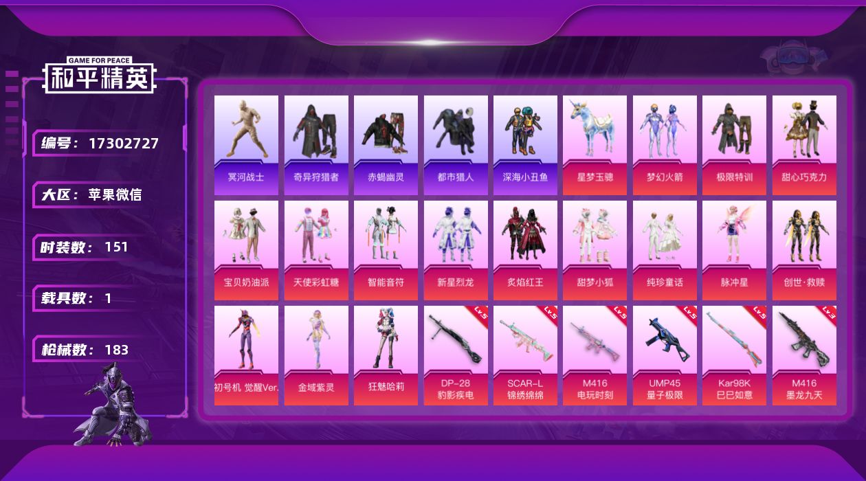 和平精英账号苹果微信[17302727]苹果 微信15粉6特1车木乃伊巧克力三姐妹螳螂 连体王者V8-200皮1典藏1无双2珍品27传说1星传夺宝311-60479热力值-12王牌印记-151套装-183枪皮
【热门品类