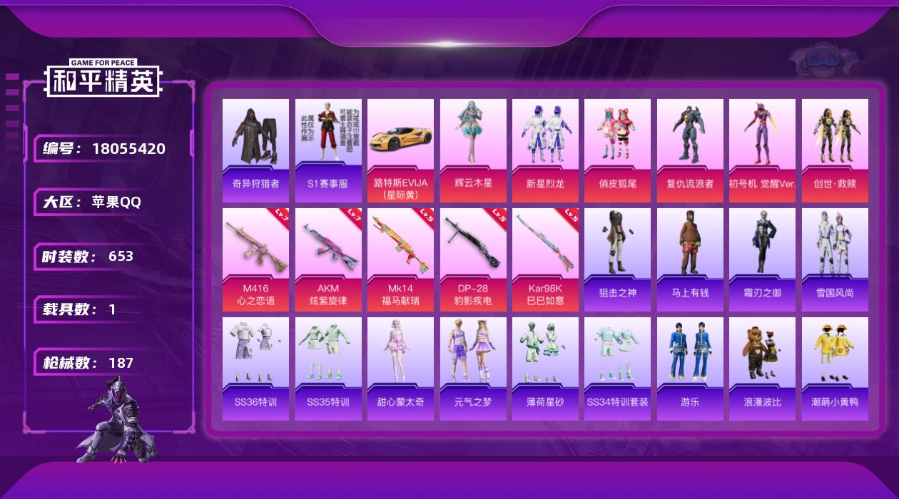 和平精英账号苹果QQ[18055420]6粉装 5特效枪 1载具 8印记 可二次 可修改实名 
【热门装扮】奇异狩猎者,