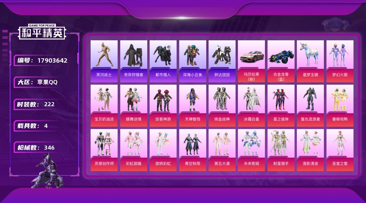 和平精英账号苹果QQ[17903642]【特价出售/店主推荐】/老木乃伊/ M416-至情至圣(九级) 苹果 手Q-23粉装-13特效枪-4载具-9粉色飞行器-129883热力值-16王牌印记-222套装-346枪皮【热