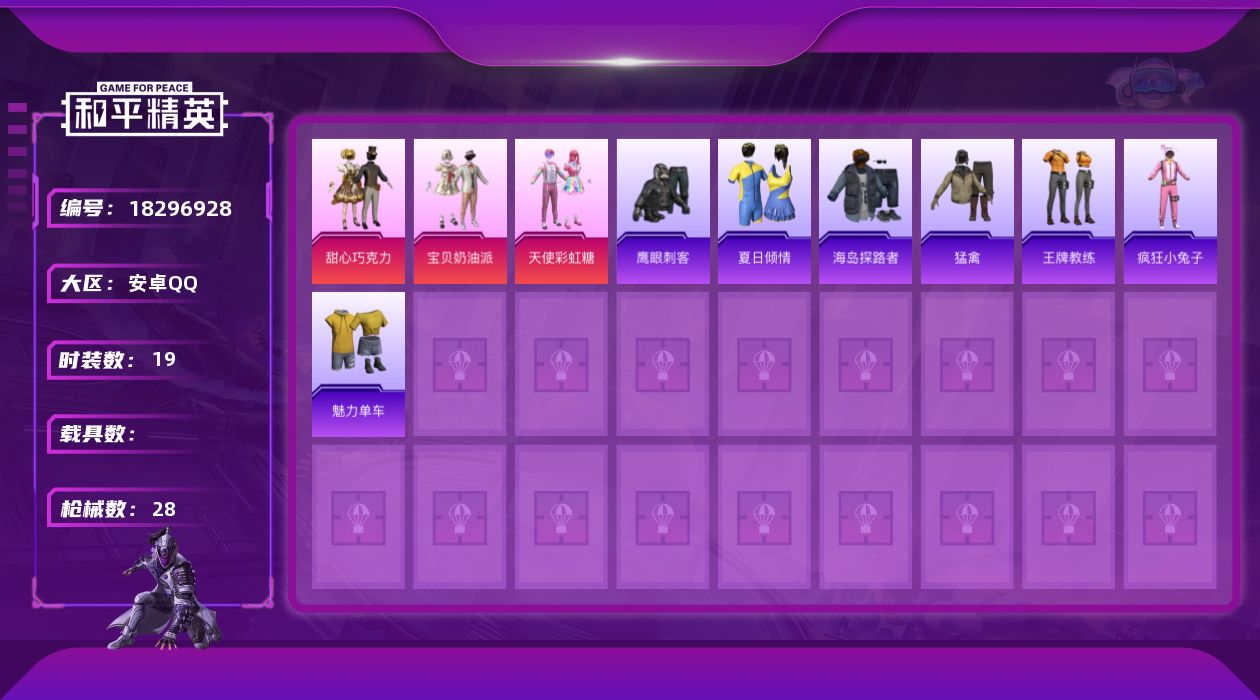 和平精英账号安卓QQ[18296928]巧克力三姐妹【特价出售/店主推荐】安卓 手Q-3粉装-1粉色飞行器-7146热力值-2王牌印记-19套装-28枪皮【粉色套装】：粉装-甜心巧克力，粉装-宝贝奶油派，粉装-天使彩虹糖