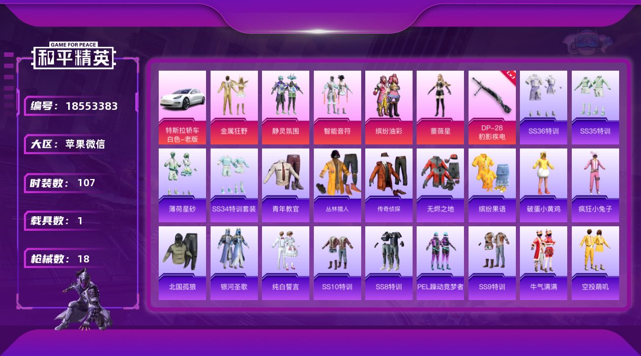 和平精英账号苹果微信[18553383]5粉装 1特效枪 1载具 可二次 可修改实名 
【热门装扮】缤纷油彩(猪妹猪脸妹