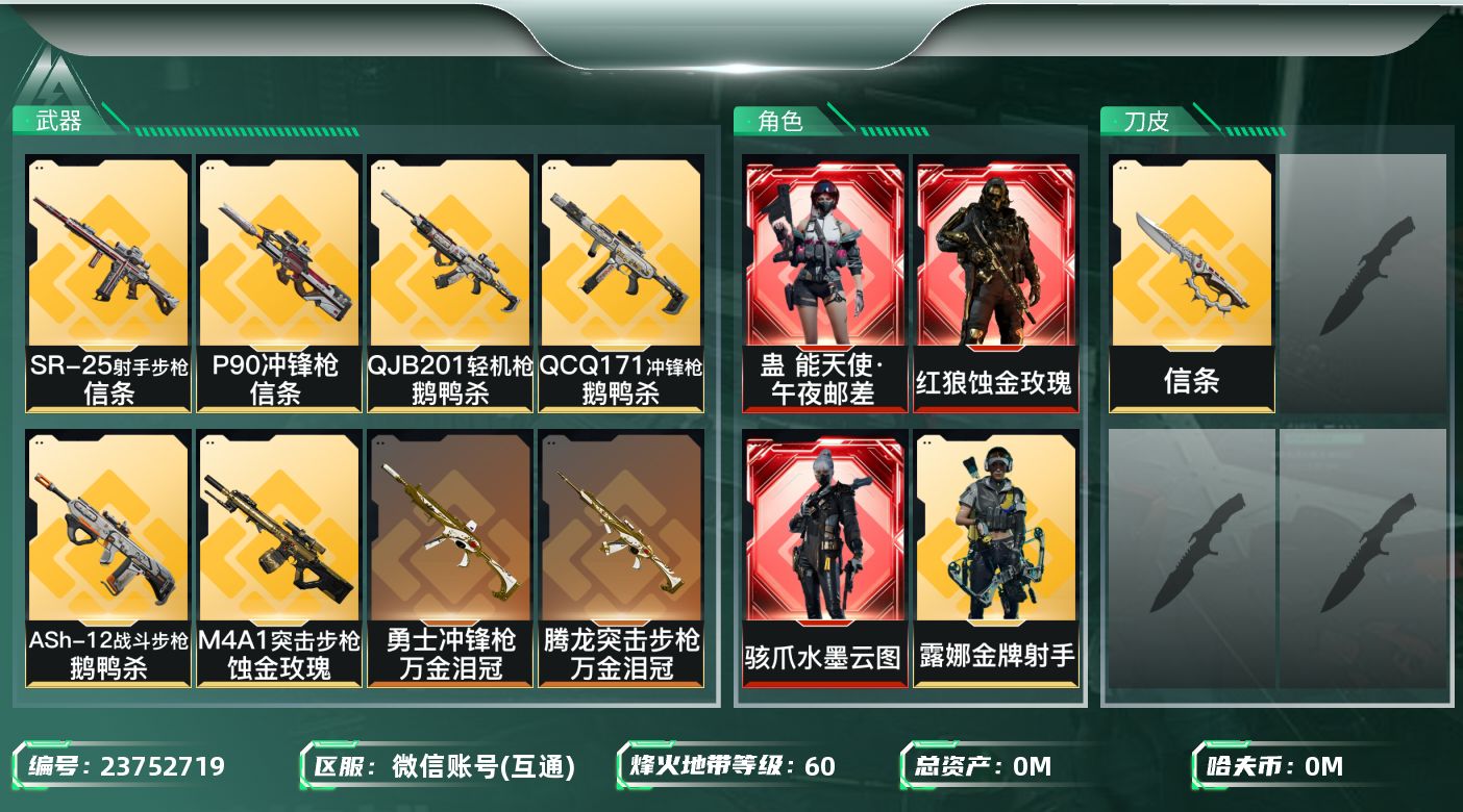 三角洲行动账号VX总资产:202.5M 5干员外观 1近战传说 27传说枪械 哈夫币:21.676K 可二次 可修改实