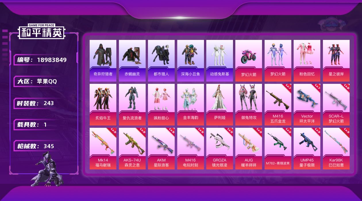 和平精英账号苹果QQ[18983849]"DFZ317包人脸苹果Q-7稀有1载具8粉装11特效枪29热门231套装323枪皮99109热力值24印记历史无敌战神SS242113111718战神框梦幻火箭M416-五爪金龙