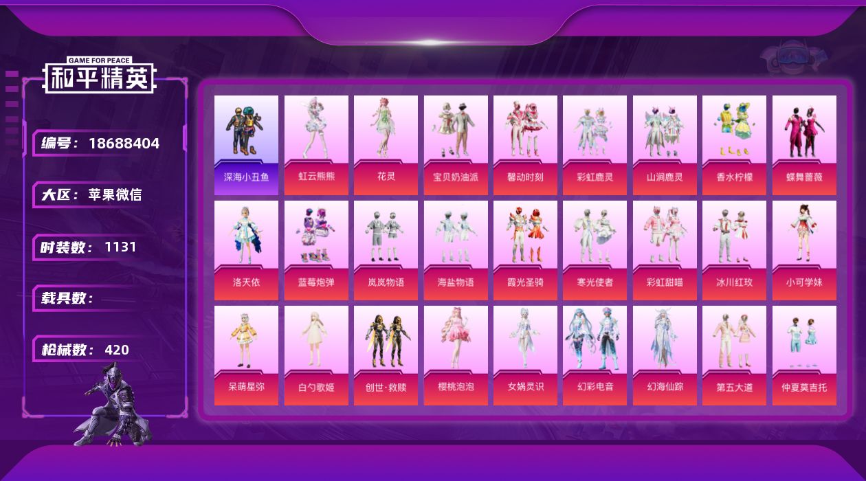 和平精英账号苹果微信[18688404]27粉装 17特效枪 24印记 可二次 可修改实名 
【热门装扮】虹云熊熊,幻海