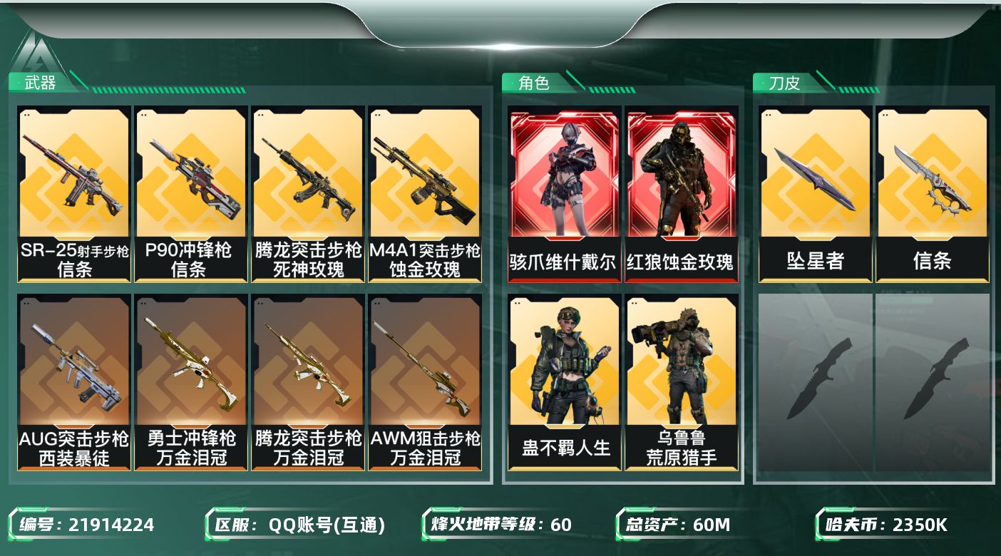 三角洲行动账号QQ【SJZEHC884】EHC82802-坠星者-信条-蚀金玫瑰-维什戴尔-2红皮-2刀皮-2金皮-
