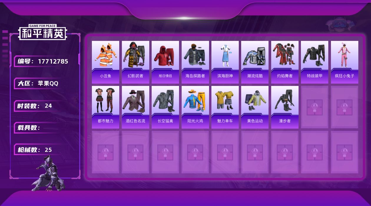和平精英账号苹果QQ[17712785]可二次【特价出售/店主推荐】苹果 手Q-1特效枪-5766热力值-1王牌印记-24套装-25枪皮【热门品类】：套装-小丑鱼【粉色枪皮等级】：Mk14-福马献瑞(四级)