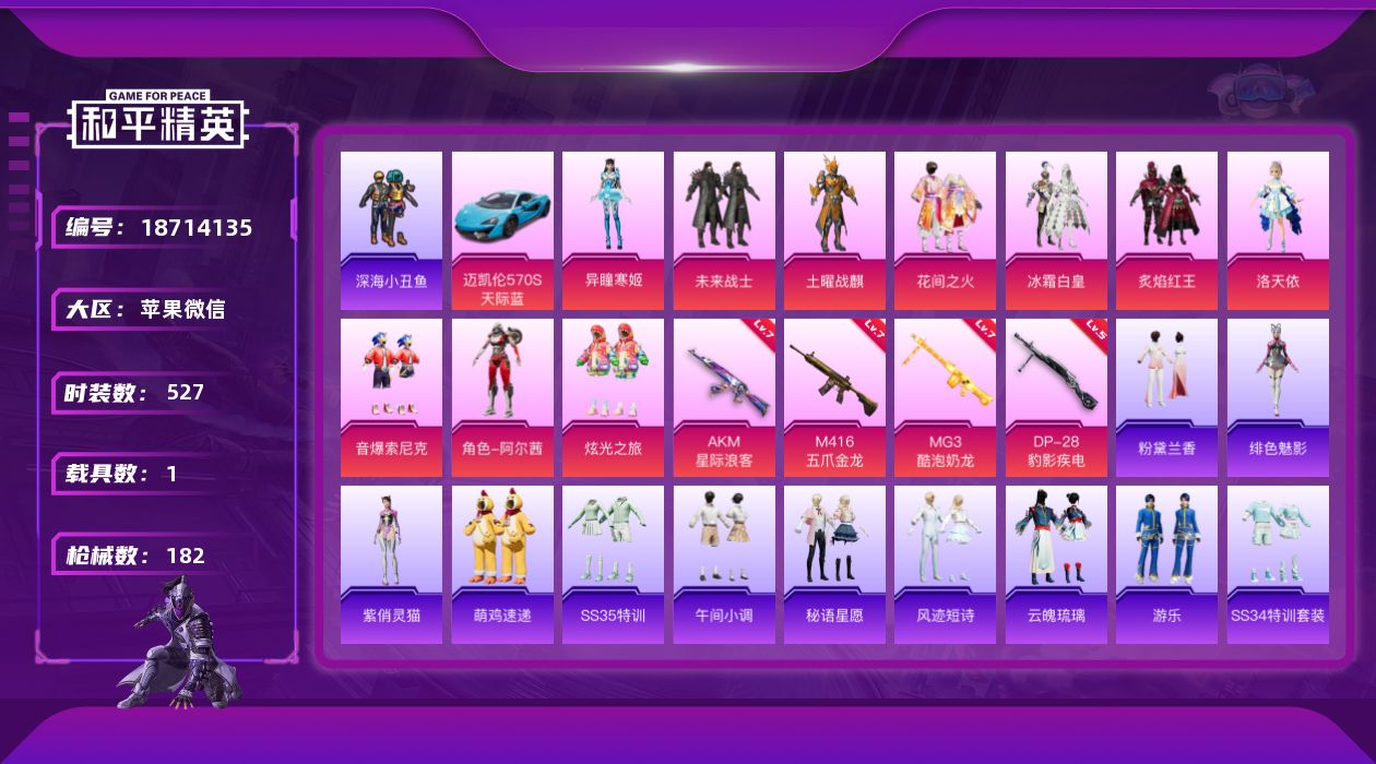 和平精英账号苹果微信10粉装 4特效枪 1载具 14印记 可二次 可修改实名 
【热门装扮】异瞳寒姬,洛天依,花间之火,