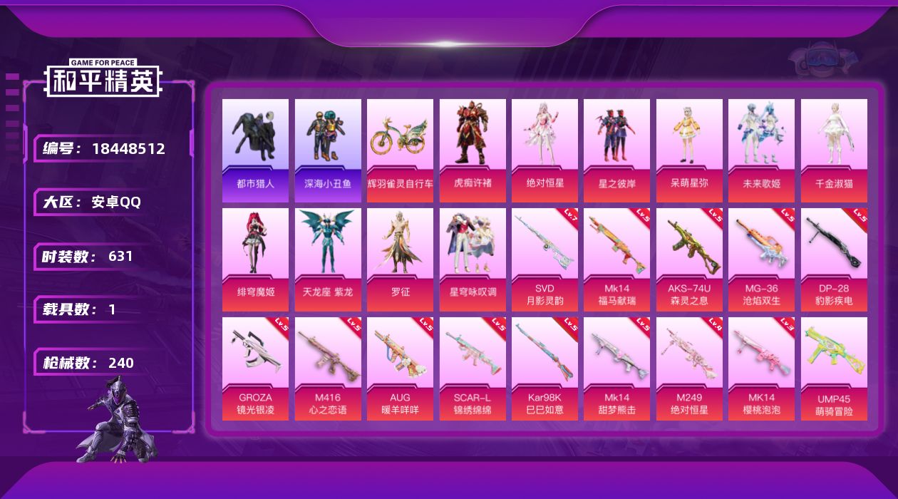 和平精英账号安卓QQ[18448512]10粉装 14特效枪 1载具 12印记 可二次 可修改实名 
【热门装扮】天龙座