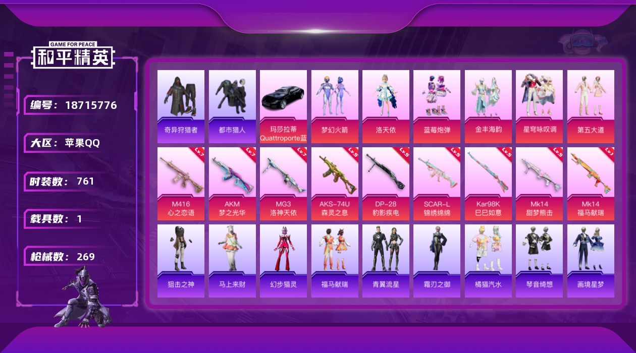 和平精英账号苹果QQ[18715776]6粉装 9特效枪 1载具 18印记 可二次 可修改实名 
【热门装扮】奇异狩猎者