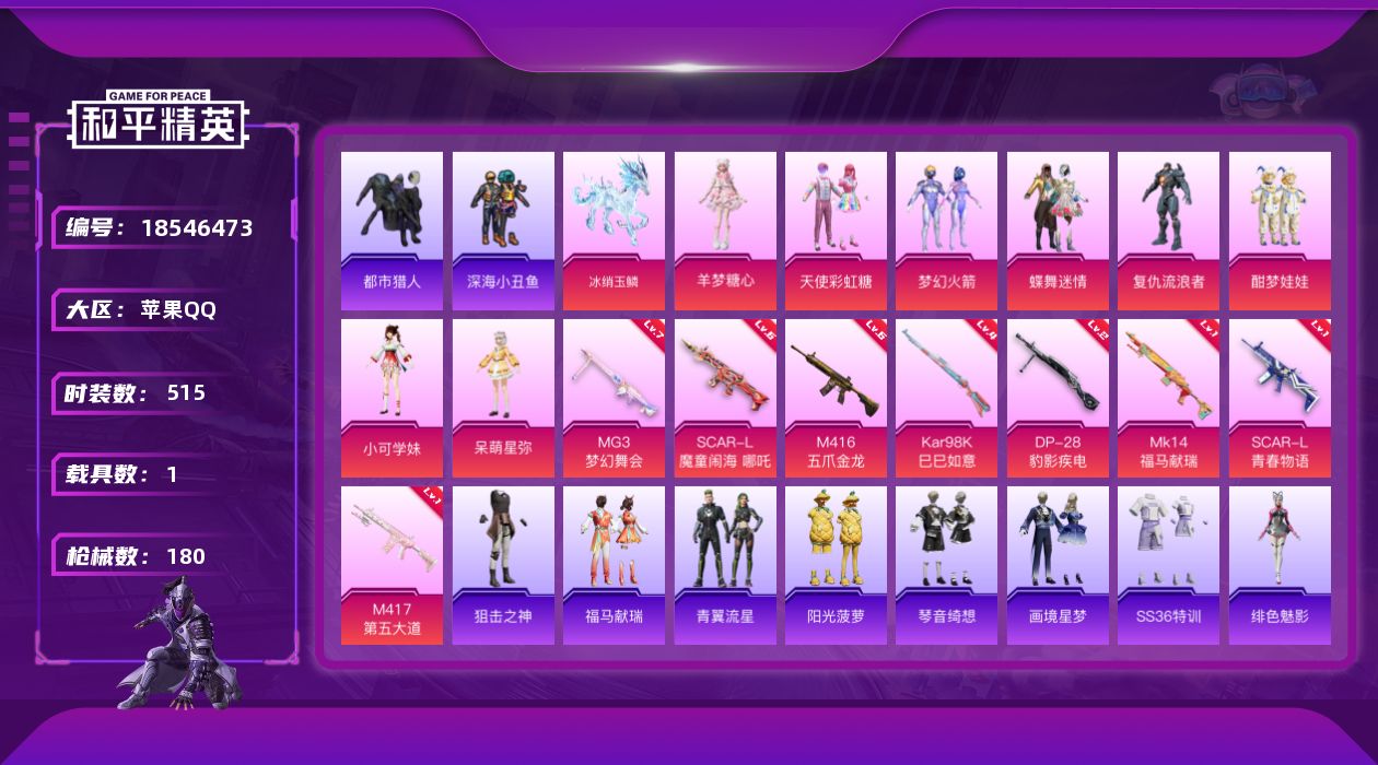 和平精英账号苹果QQ[18546473]8粉装 8特效枪 1载具 4印记 可二次 可修改实名 
【热门装扮】羊梦糖心,梦