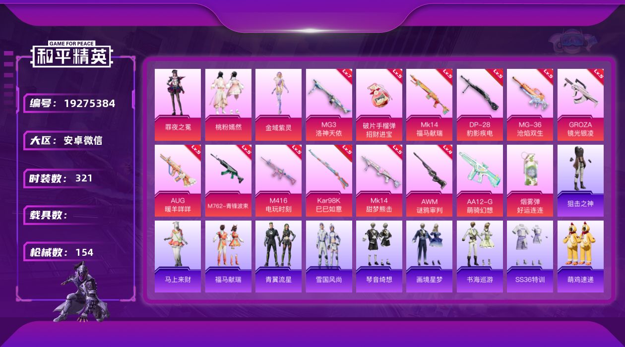 和平精英账号安卓微信[19275384]3粉装 13特效枪 5印记 可二次 可修改实名 
【热门装扮】桃粉嫣然,罪夜之冕