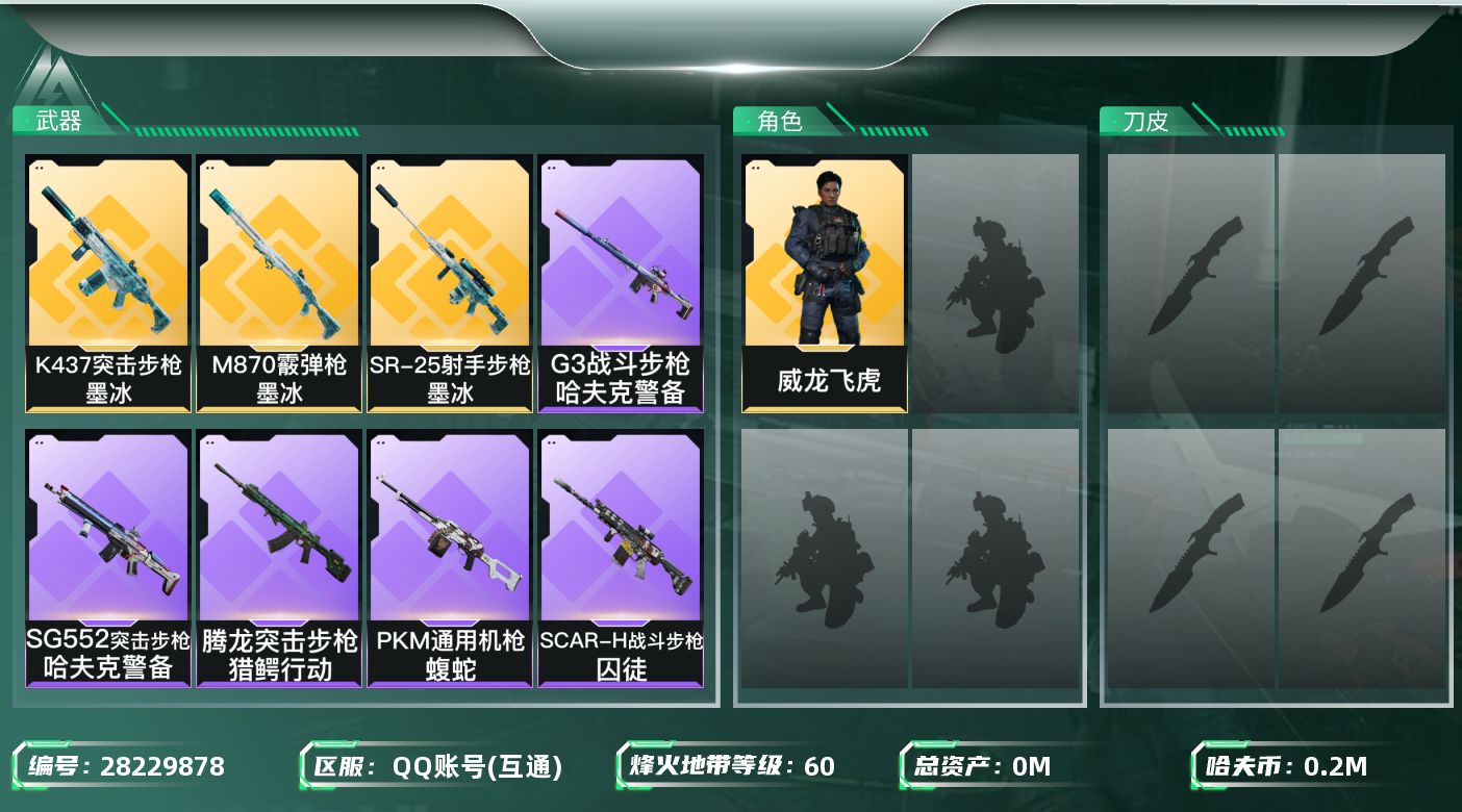 三角洲行动账号QQ[28229878]总资产(M)：228.2 哈夫币(K)：200266 三角币：0 三角券：90 