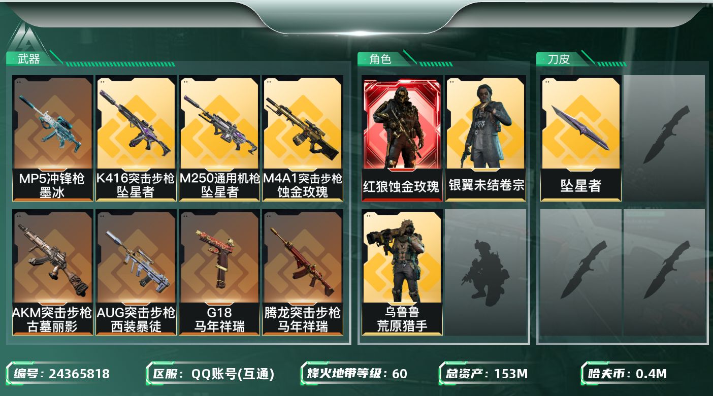 三角洲行动账号QQ[24365818]【7690】暖阳 1430997   153m总资产-407k哈夫币-60烽火等
