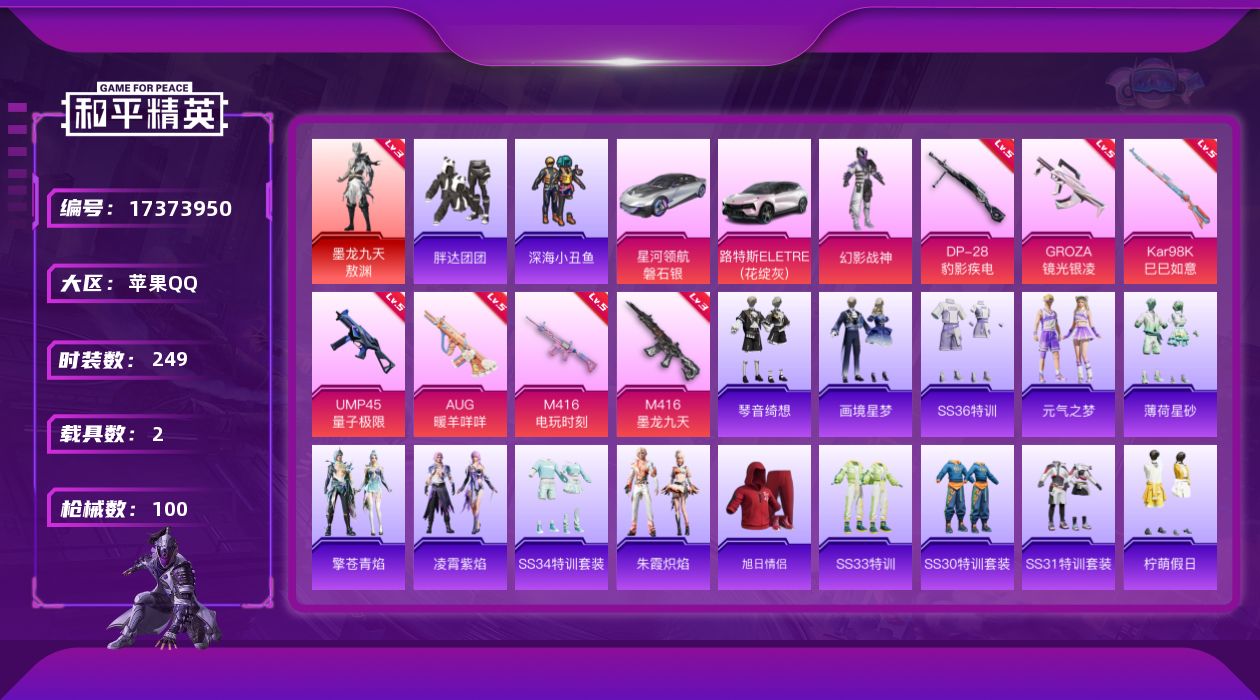 和平精英账号苹果QQ2载具-66套装-100枪皮-1红装2载具1粉装9特效枪5热门66套装100枪皮 35464热力值 