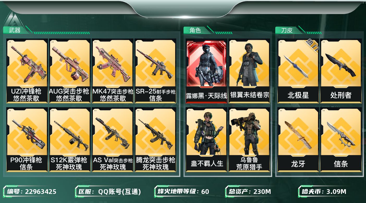 三角洲行动账号QQ【SJZEHC1529】EHC10170 1红皮，9金皮，4刀皮，天际线，北极星，黑海，信条，龙牙
