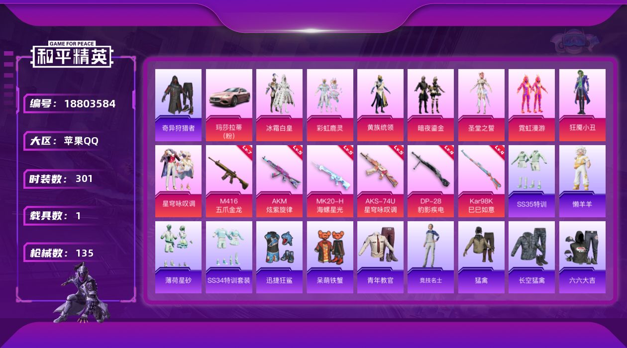 和平精英账号苹果QQ[18803584]8粉装 6特效枪 1载具 7印记 可二次 可修改实名 
【热门装扮】奇异狩猎者,