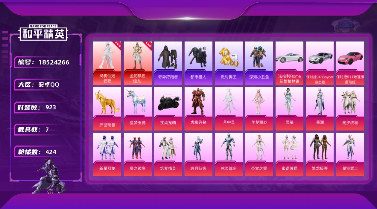 和平精英账号安卓QQ29粉装 25特效枪 7载具 11印记 可二次 可修改实名 
【三级神装】三级灵驹仙姬-云歌