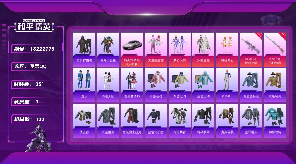 和平精英账号苹果QQ[18222773]4粉装 2特效枪 1载具 1印记 可二次 可修改实名 
【热门装扮】奇异狩猎者,