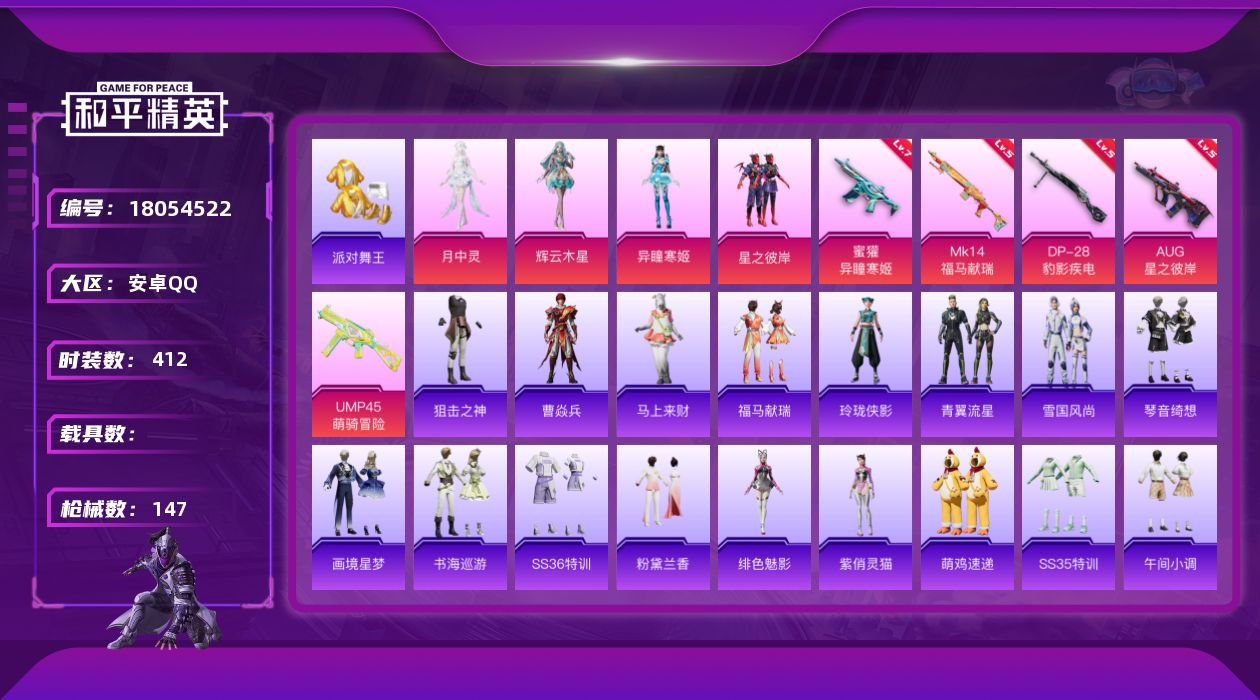 和平精英账号安卓QQ5粉装 5特效枪 8印记 可二次 可修改实名 
【热门装扮】月中灵,辉云木星,异瞳寒姬,星之彼岸,鹰