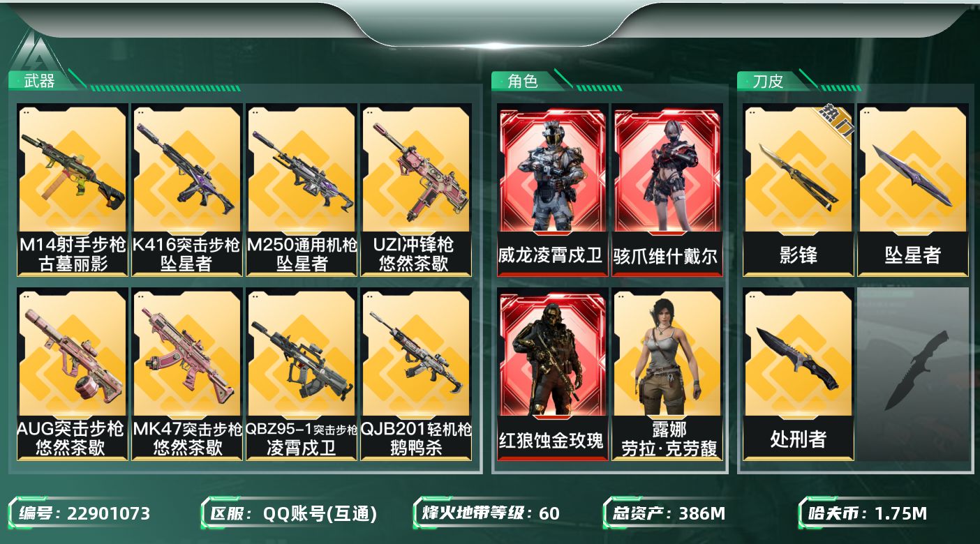 三角洲行动账号QQ【SJZEHC1248】EHC10132 3红皮，8金皮，2刀皮，白龙，蚀金玫瑰，维什戴尔，坠星，影