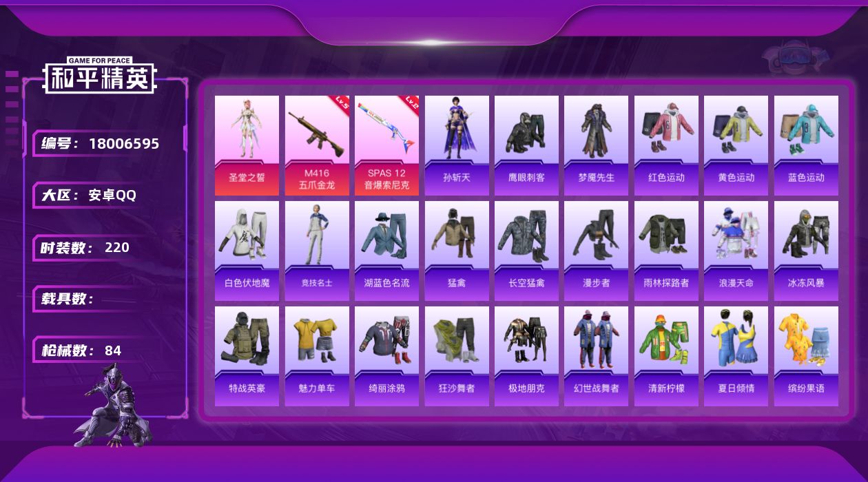 和平精英账号安卓QQ[18006595]1粉装 2特效枪 5印记 可二次 可修改实名 
【热门装扮】圣堂之誓,鹰眼刺客,