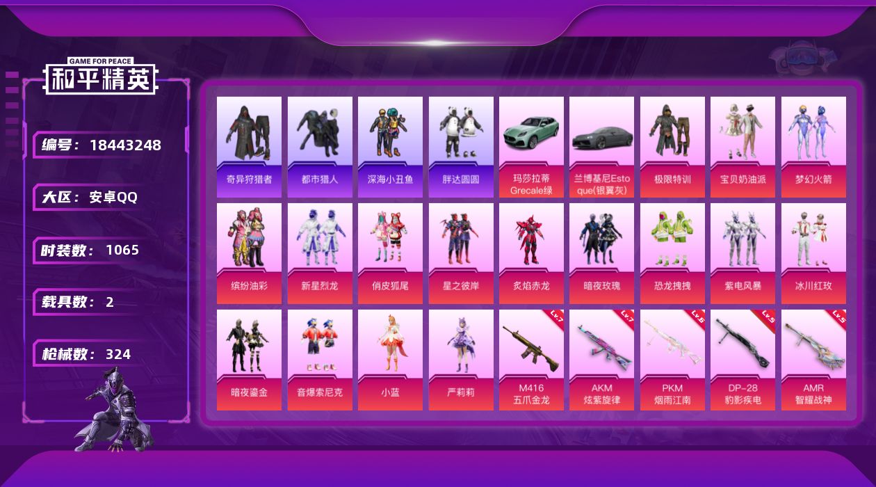 和平精英账号安卓QQ[18443248]16粉装 8特效枪 2.0载具 17印记 可二次 
【热门装扮】都市猎人,鹰眼刺