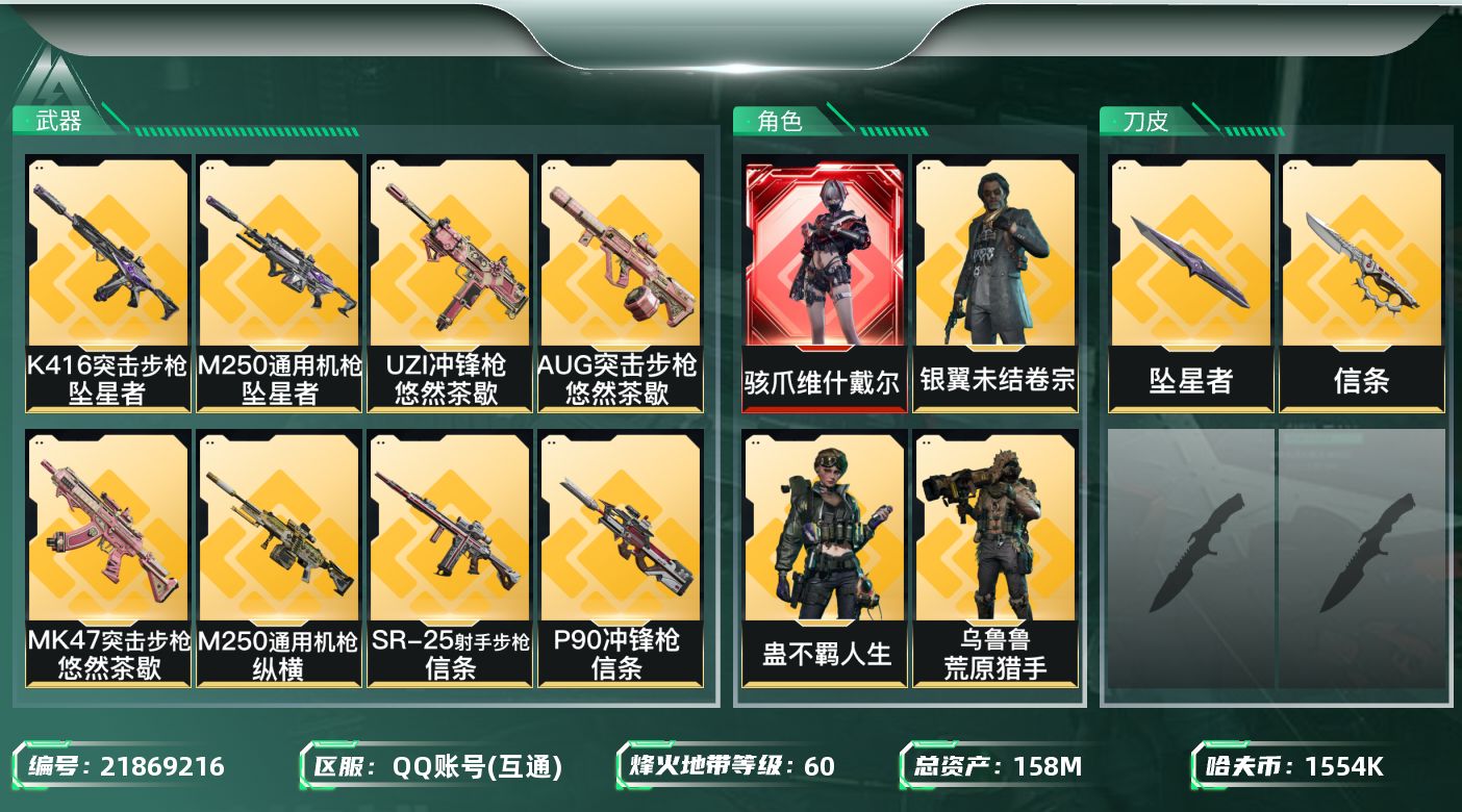 三角洲行动账号QQ【SJZDHC2717】DHC20319 信条坠星/维什/6金皮/124流动/158m总资产-155