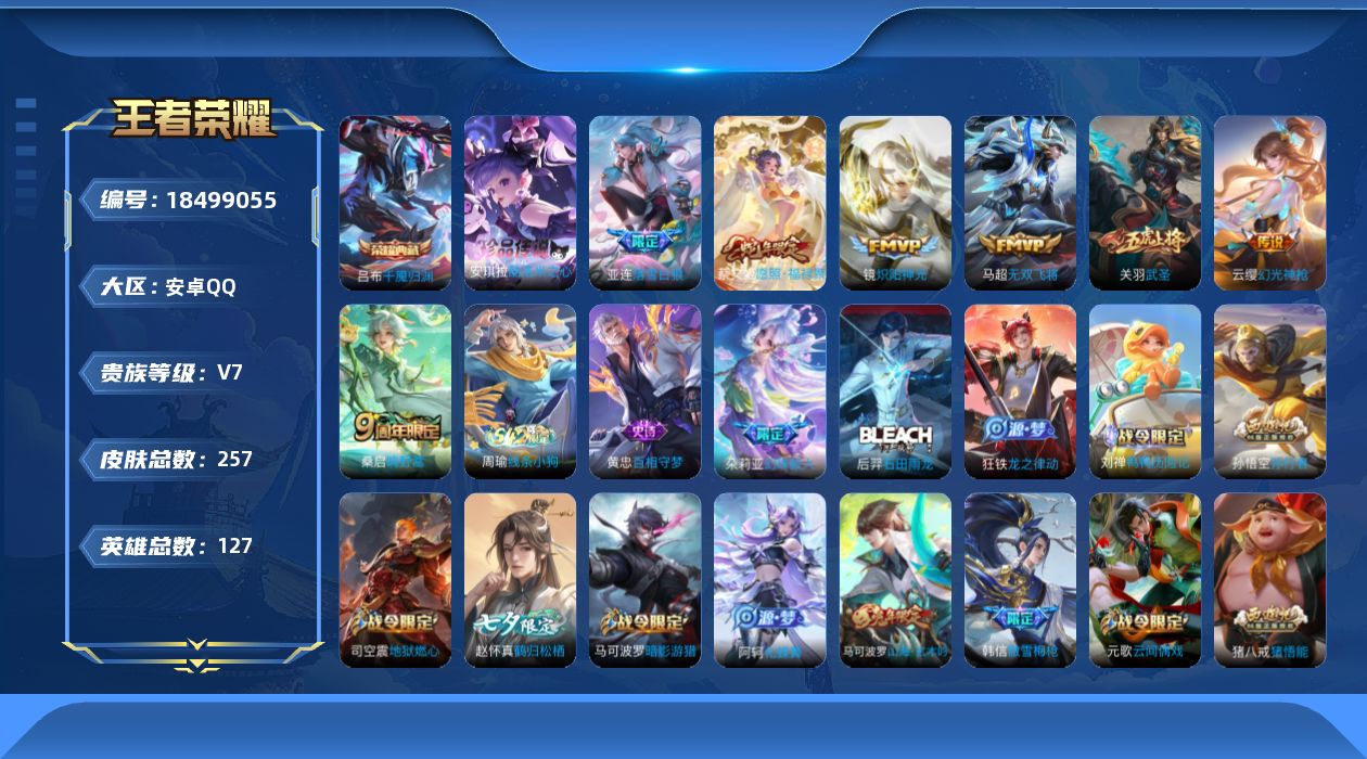 王者荣耀账号安卓QQ127英雄-257皮肤--V7-1典藏1珍品传说7传说 【典藏】 千魇归渊 【珍品传说】 酷洛米之心