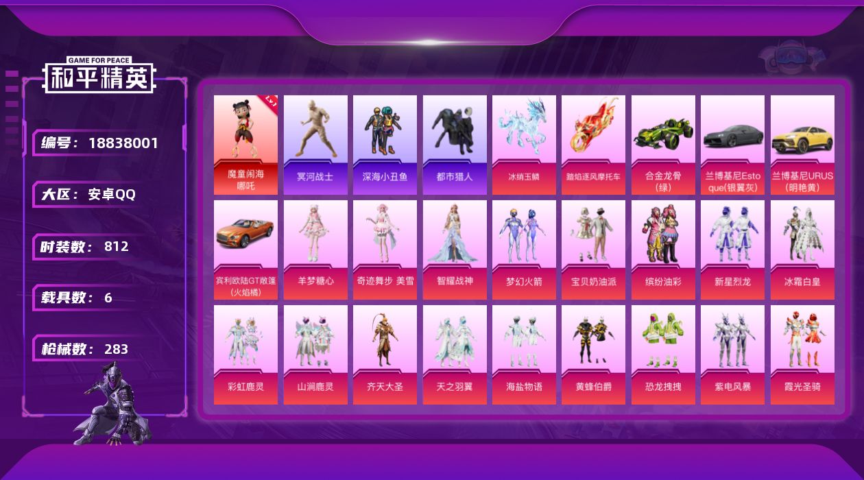 和平精英账号安卓QQ6载具-208套装-283枪皮-6载具-208套装-283枪皮-哪吒 木乃伊 都市 暗夜之虎 1红装3稀有6载具20粉装16特效枪36热门208套装283枪皮 热力值 20印记 历史超级王牌14星 【