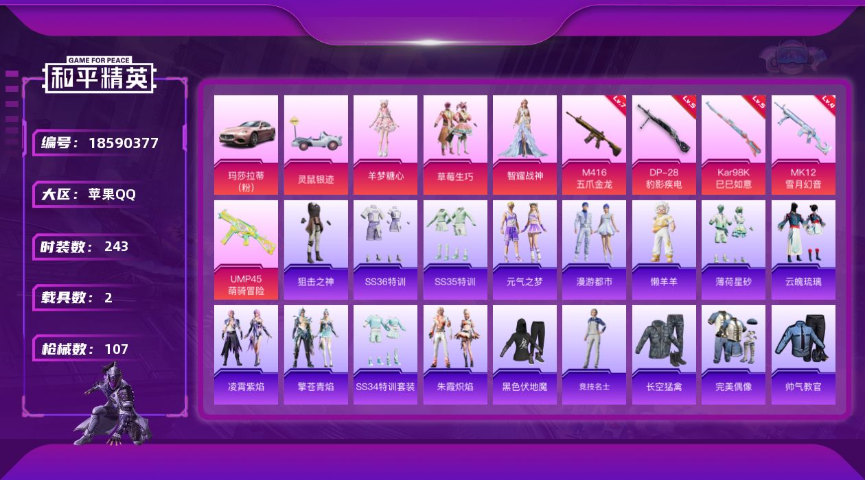 和平精英账号苹果QQ[18590377]3粉装 5特效枪 2载具 5印记 可二次 可修改实名 
【热门装扮】智耀战神,羊