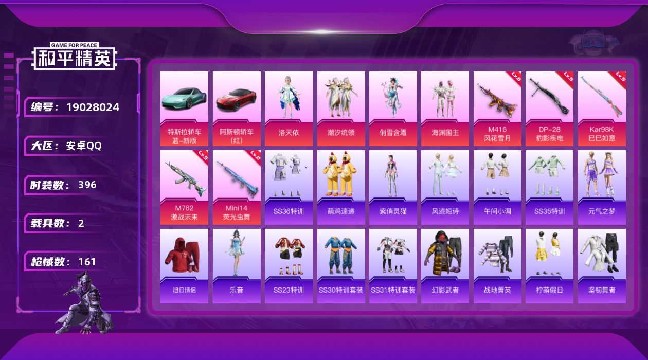 和平精英账号安卓QQ2载具-96套装-161枪皮--2载具4粉装9特效枪12热门96套装161枪皮 50648热力值 2