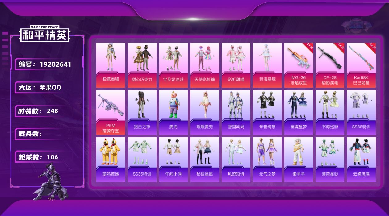 和平精英账号苹果QQ[19202641]6粉装 4特效枪 6印记 可二次 可修改实名 小漂亮女号  巧克力小番茄 
【热