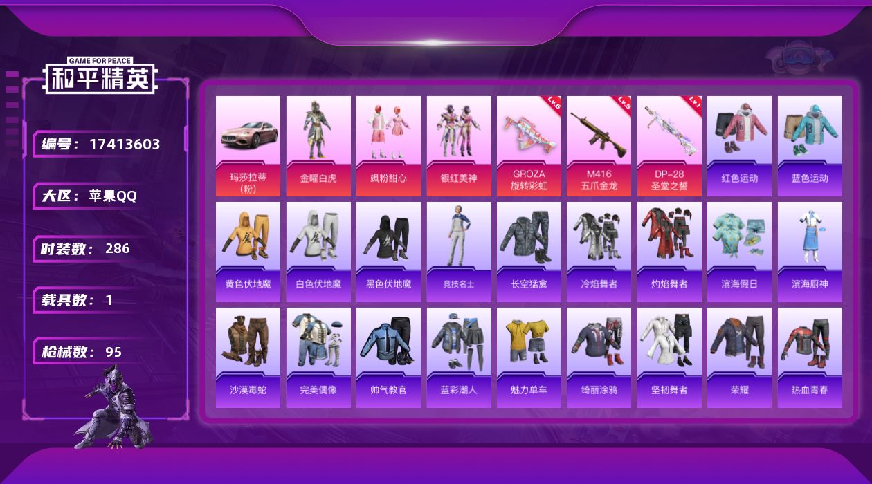 和平精英账号苹果QQ3粉装 3特效枪 1载具 9印记 可二次 可修改实名 
【热门装扮】金曜白虎,银红美神,飒粉甜心
【