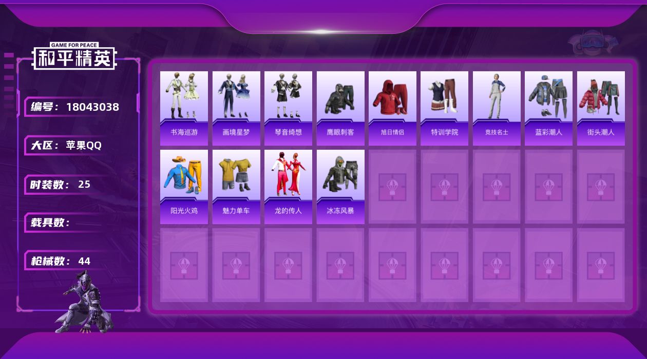 和平精英账号苹果QQ[18043038]【特价出售/店主推荐】苹果 手Q-6特效枪-11189热力值-2王牌印记-25套装-44枪皮【粉色枪皮等级】：ACE32-萌骑漫游(三级)，UMP45-萌骑冒险(二级)，AKS-7
