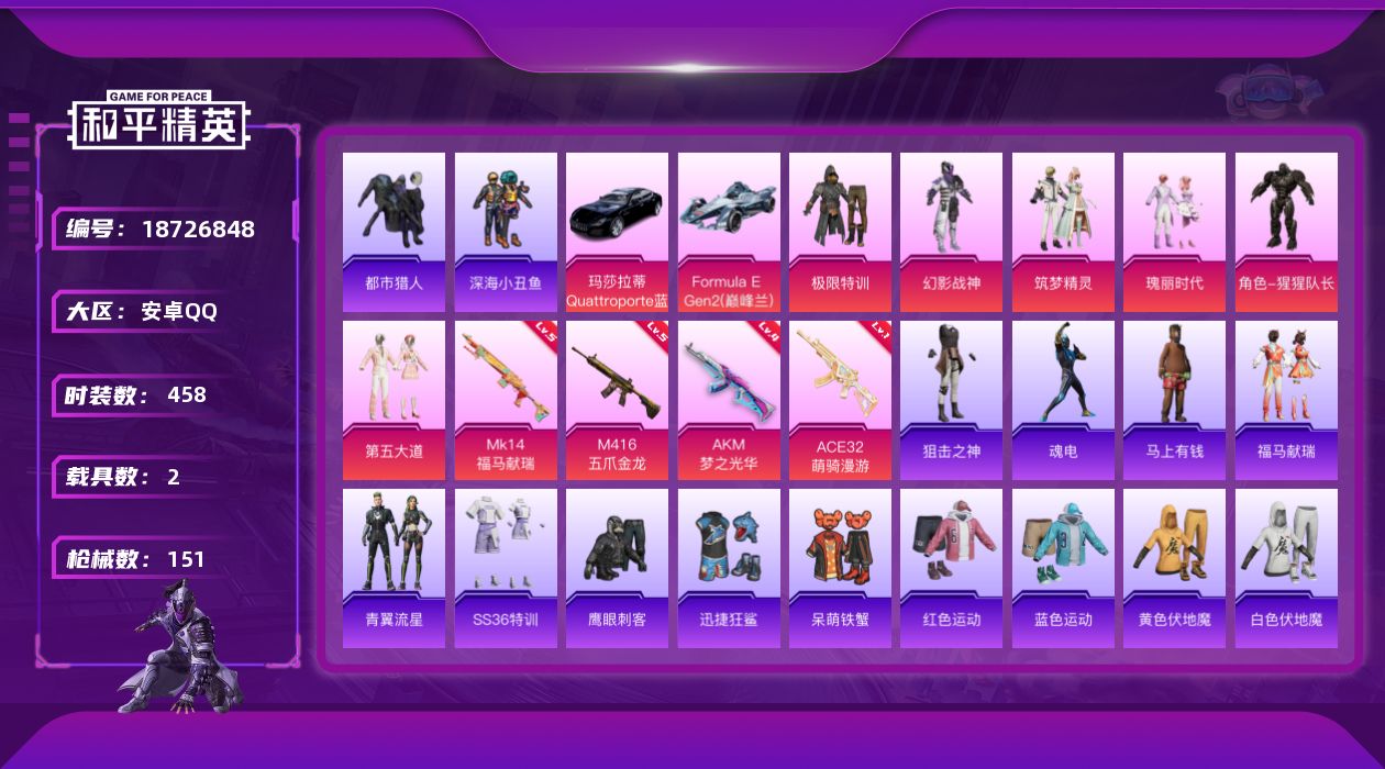 和平精英账号安卓QQ6粉装 4特效枪 2载具 7印记 可二次 可修改实名 
【热门装扮】极限特训,幻影战神,筑梦精灵,第