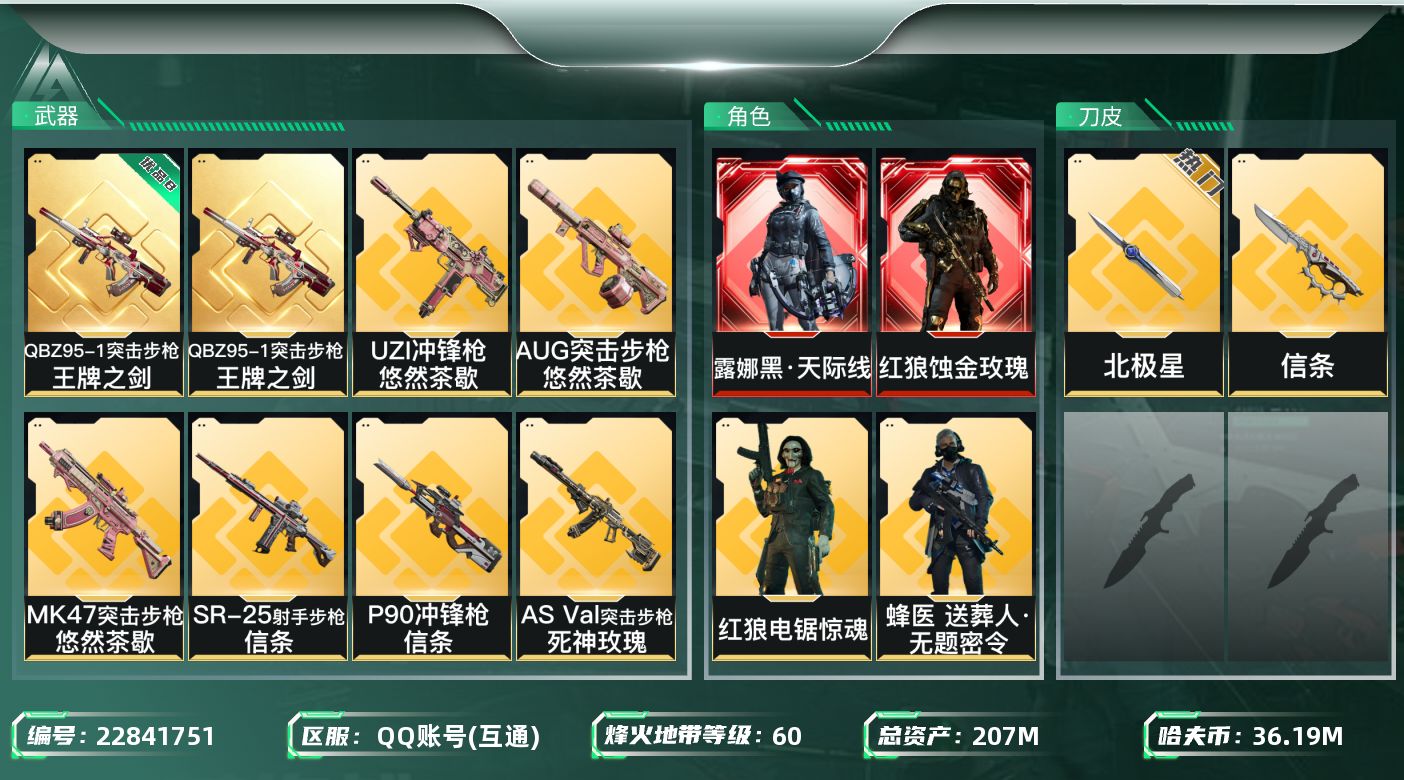 三角洲行动账号QQ【SJZEHC1086】EHC20129   2*3/10aw   蚀金玫瑰/黑·天际线   北极星