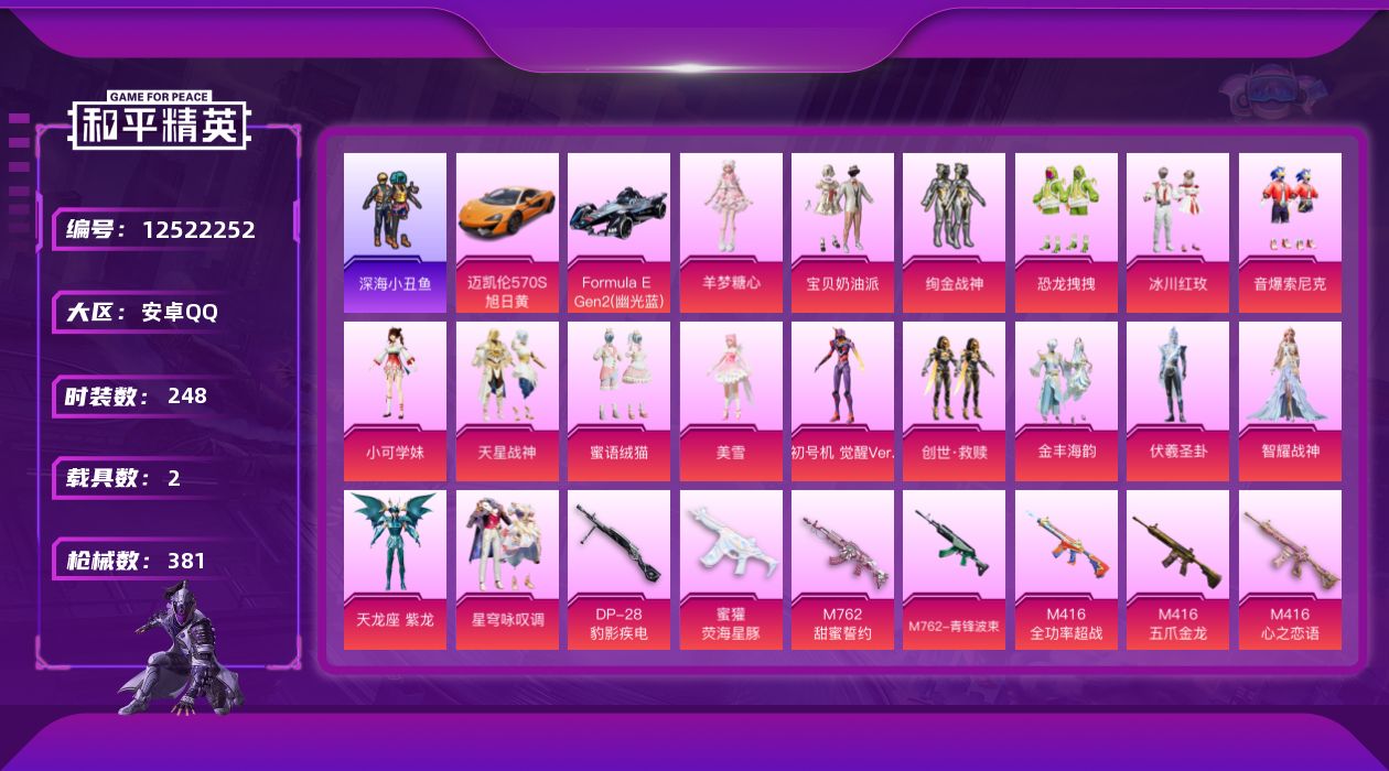 和平精英账号安卓QQ【2载具 19特效枪 17粉装 381枪皮 248套装】可二次-秒换绑,72级,11.6万热力值,1