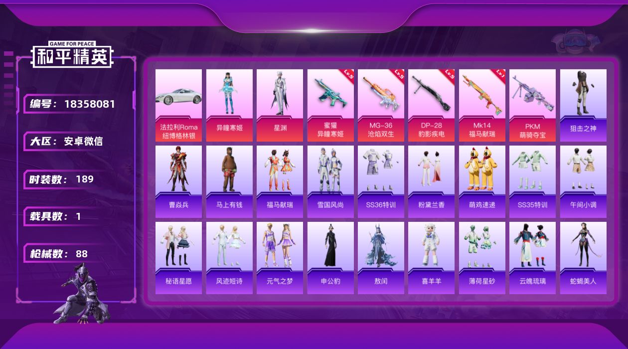 和平精英账号安卓微信[18358081]2粉装 5特效枪 1载具 4印记 可二次 可修改实名 
【热门装扮】星渊,异瞳寒