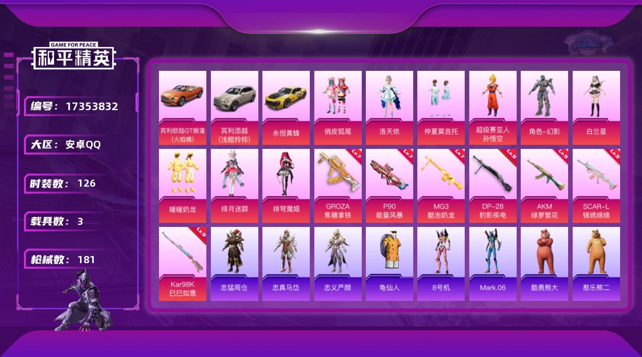 和平精英账号安卓QQDAS9934  安卓Q-可二次 满级P90-能量风暴 (7级) GROZA-焦糖拿铁 (7级)MG