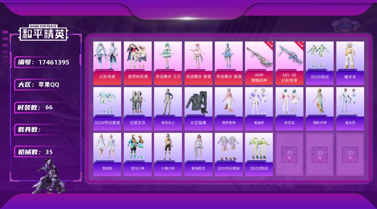 和平精英账号苹果QQ5粉装 2特效枪 2印记 可二次 可修改实名 
【热门装扮】奇迹舞步-美琪,奇迹舞步-美雪,奇迹舞步