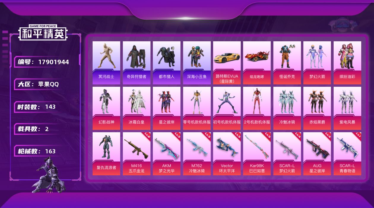 和平精英账号苹果QQ[17901944]有二次可直接换绑！地铁满天赋！！！【特价出售/店主推荐】苹果 手Q-13粉装-10特效枪-2载具-7粉色飞行器-63889热力值-9王牌印记-143套装-163枪皮
【热门品类】：