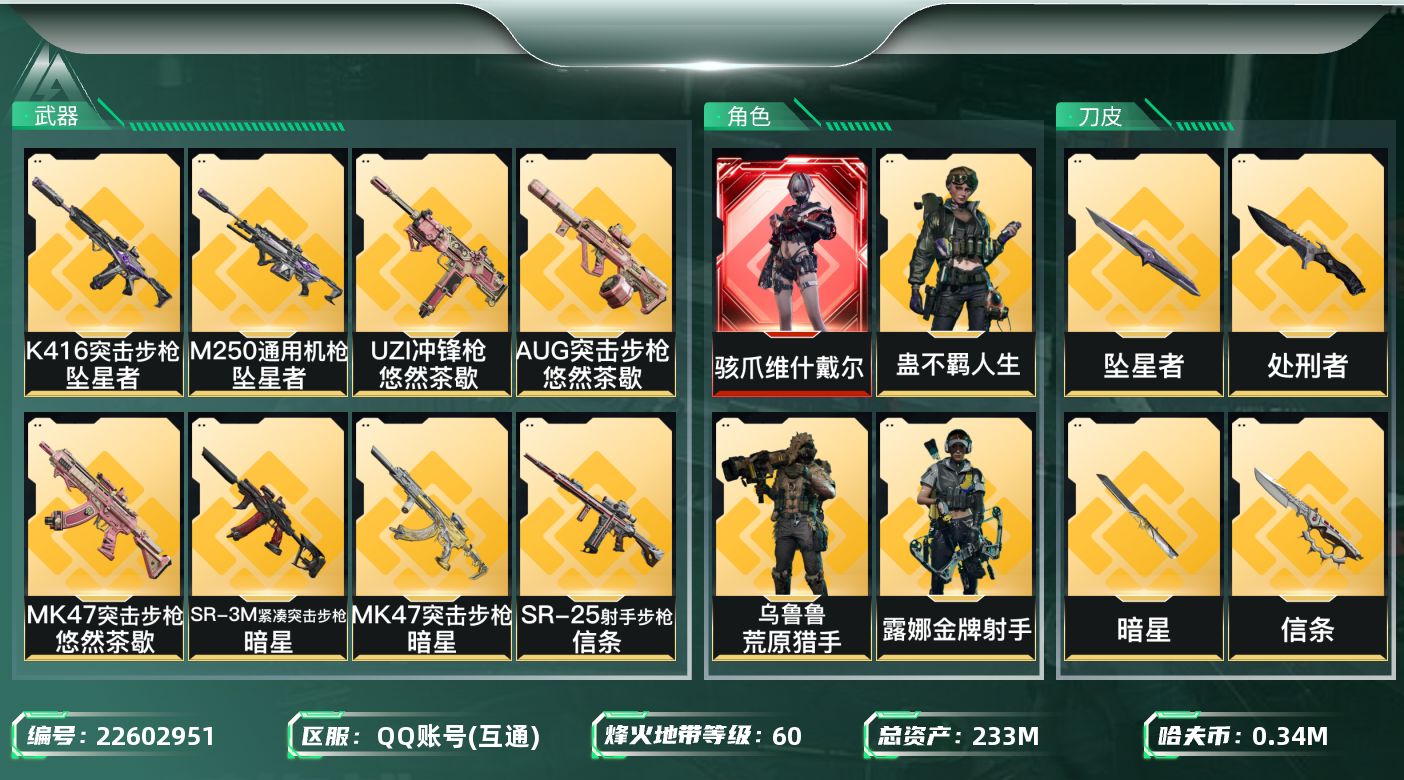 三角洲行动账号QQ【wf667】wf667 总资产233.5M 流动205.8M 1红 3刀 3金 维什戴尔 坠星者 