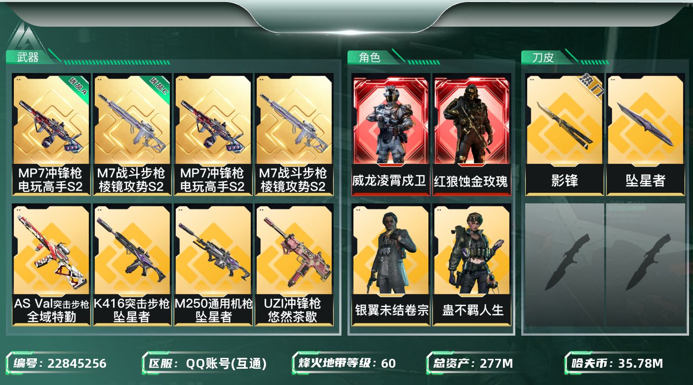 三角洲行动账号QQ【SJZDHC3613】DHC32108 170发AW/优品C m7/优品A mp7/2红皮/2刀皮