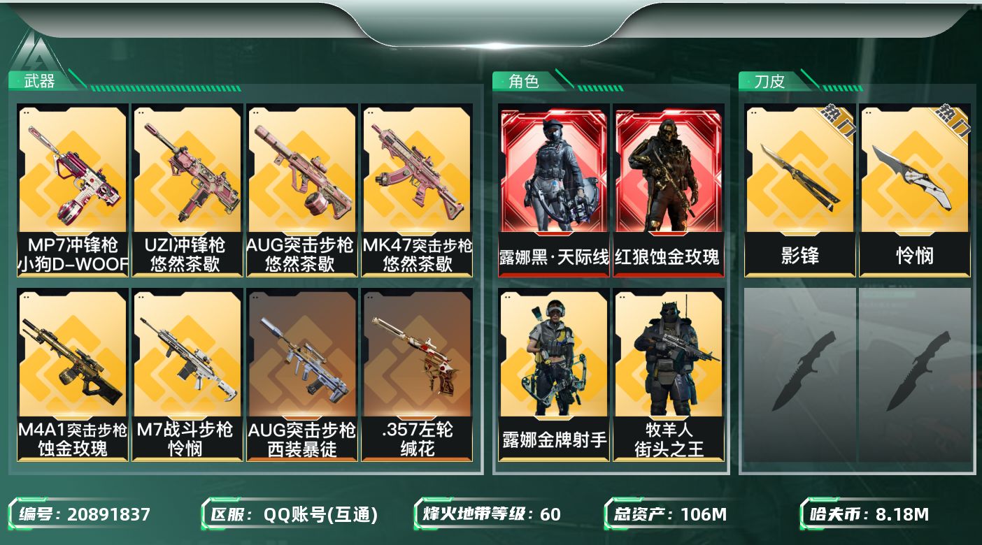 三角洲行动账号QQ【SJZDHC2564】DHC31957 163发AW/黑狼/天际线/怜悯/影锋 106m总资产-8