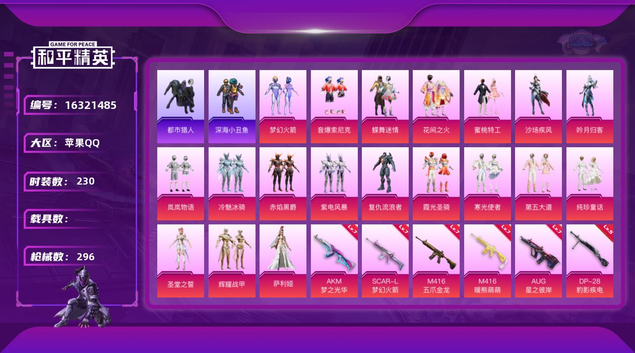 和平精英账号苹果QQ[16321485]"-钱包无法注销 苹果Q-Ss29战神框 满级SCAR-L-梦幻火箭 (7级) AUG-星之彼岸 (7级) M416-五爪金龙 (7级) M416-暖熊萌萌 (7级) AKM-梦之