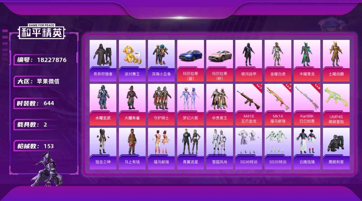 和平精英账号苹果微信[18227876]9粉装 4特效枪 2载具 6印记 可二次 可修改实名 
【热门装扮】奇异狩猎者,